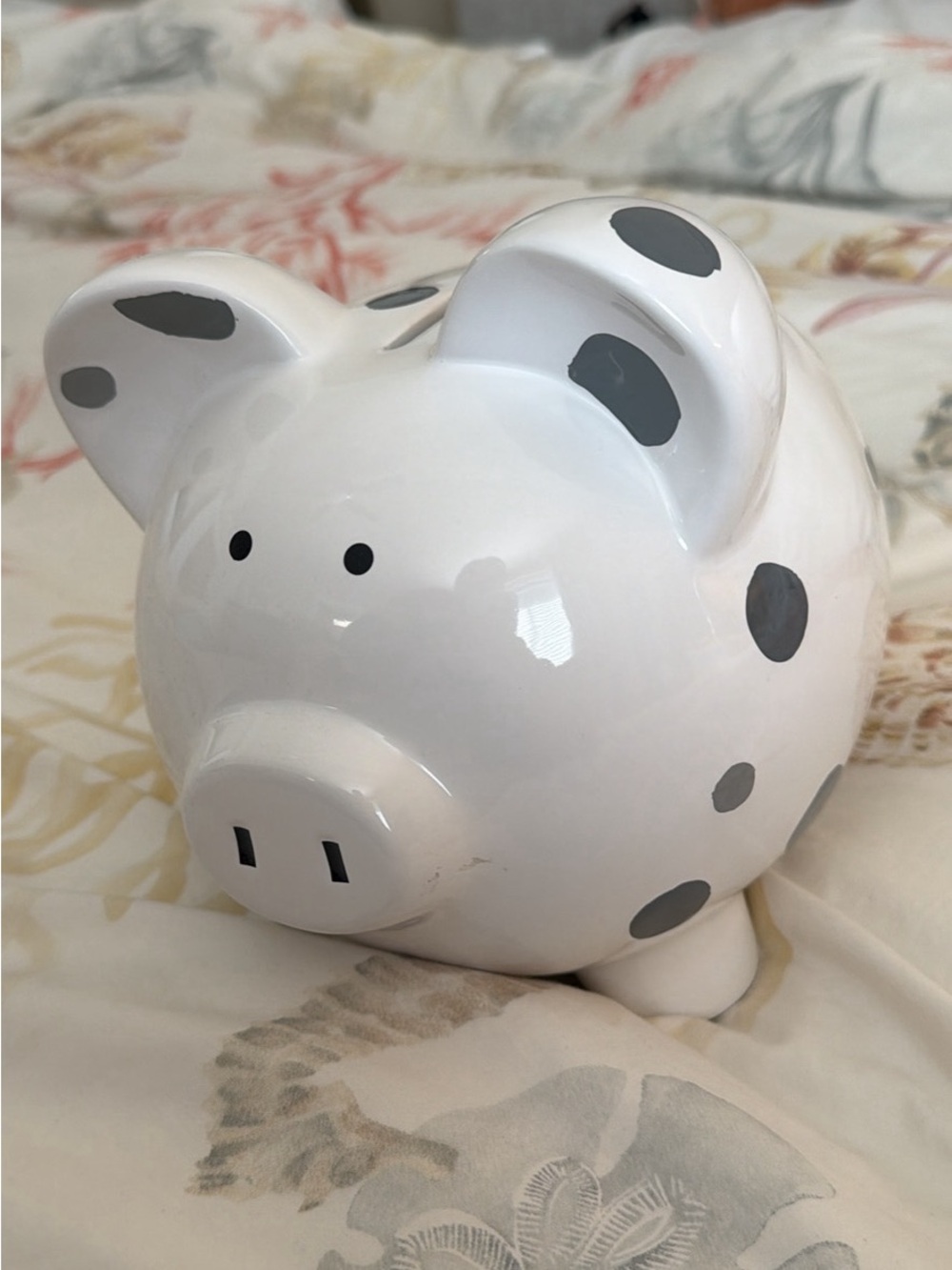 Child to Cherish White and Gray Polka Dot Ceramic Piggy Bank